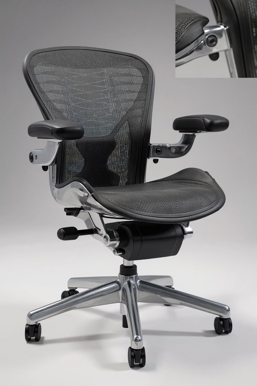Black Aeron Size B chair with mesh back and chrome base
