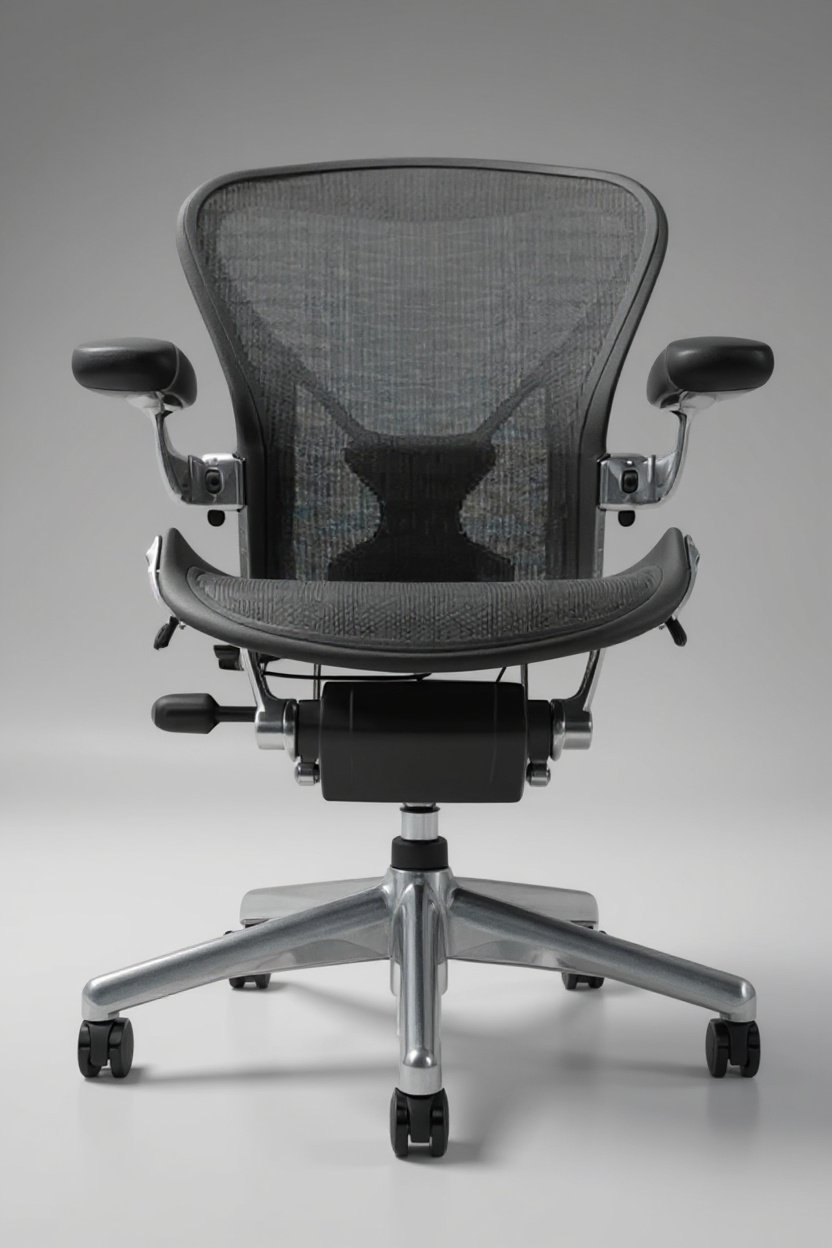 Front view of Aeron Chair Size B in gray tones