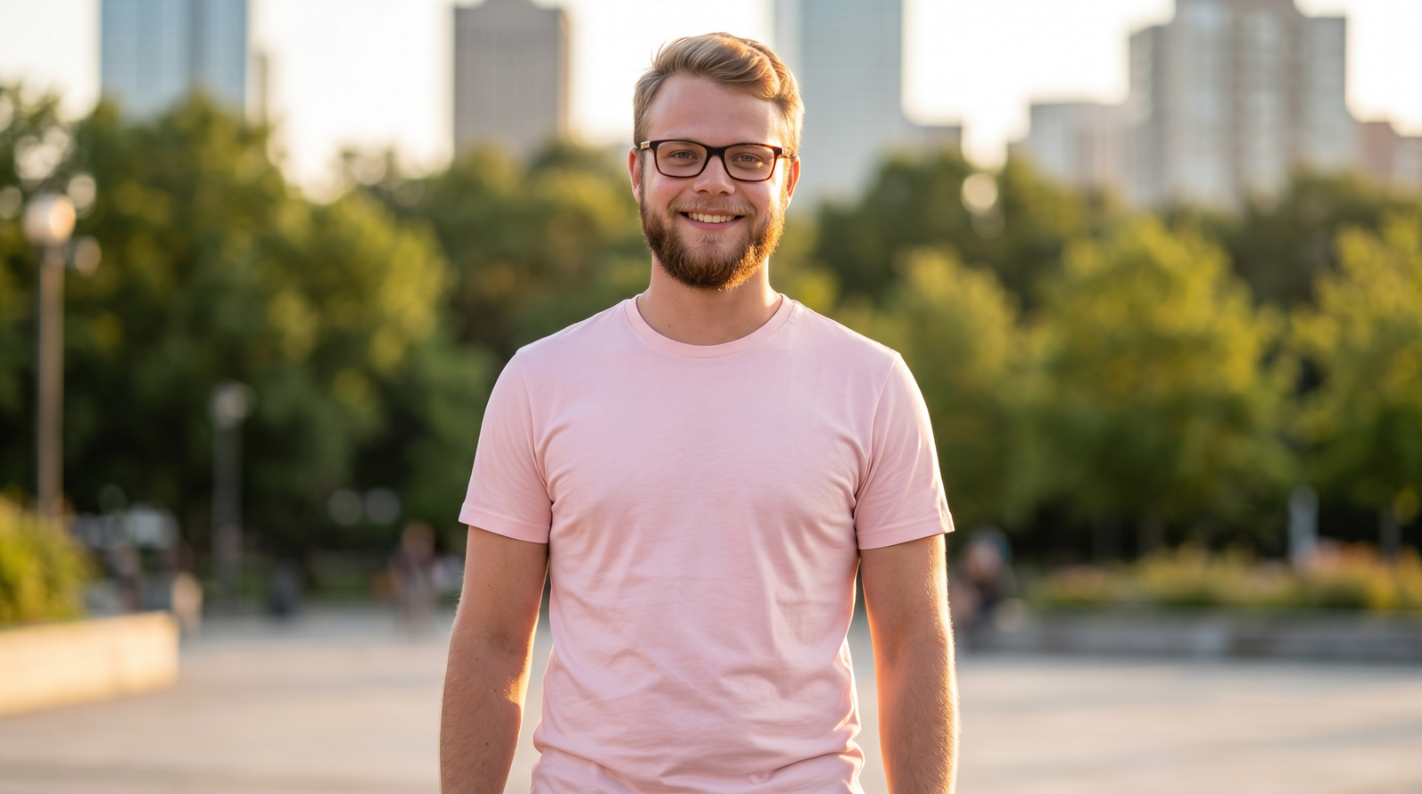 Men's short sleeve crew neck t-shirt in light pink color