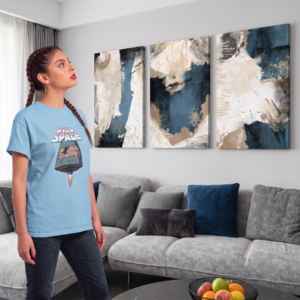 Hand-carved wooden wall art displayed in a modern living room setting